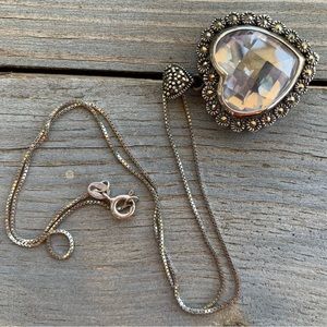 Sterling Silver Heart Necklace with White Stone